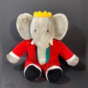 Gund Babar Elephant King Plush Stuffed Toy Red Suit Holiday VTG 14 Inch 1988